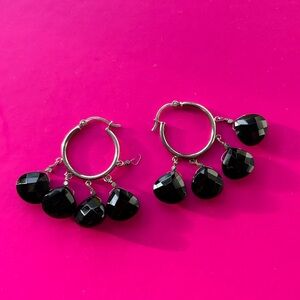 Elegant Black Dangle Hoop Earrings